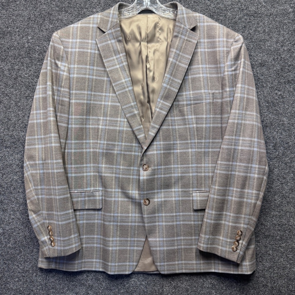 Lauren Ralph Lauren Blazer Mens 48R Tan Blue Plaid Sport Coat Preppy Old Money